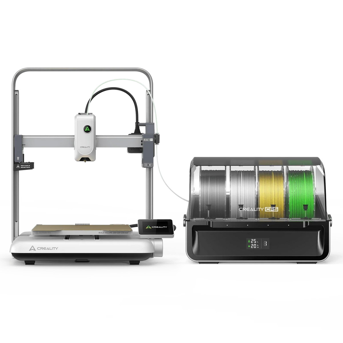 Creality Ender-3 V4 Combo 3D printer with a filament holder on a white background.