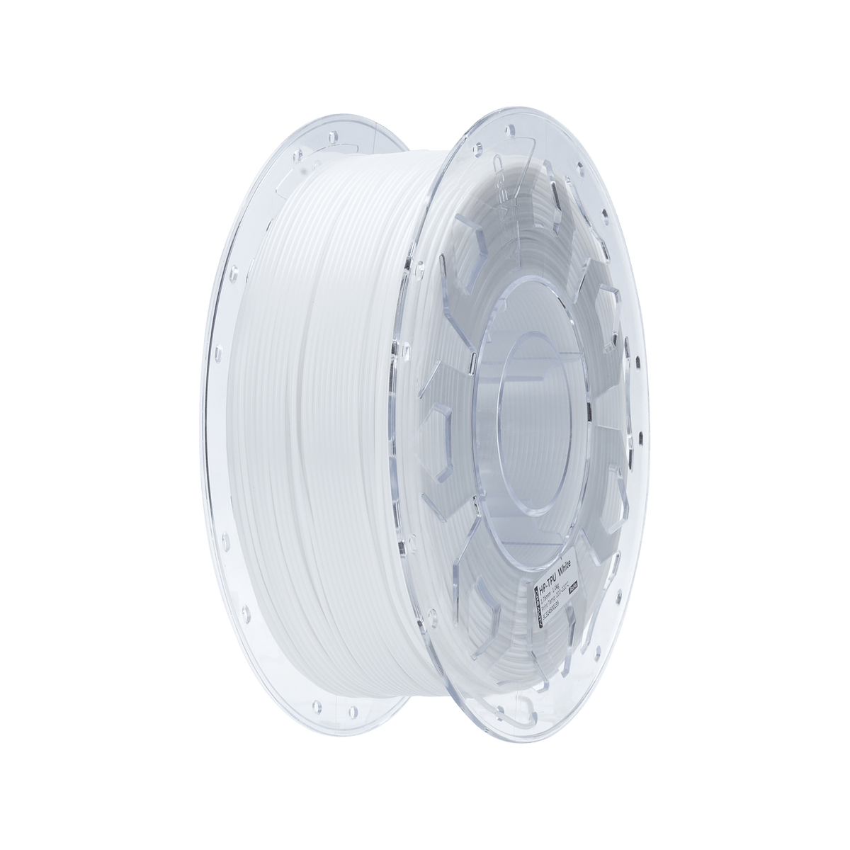 White Creality HP-TPU filament spool shown at a three-quarter angle on a white background.