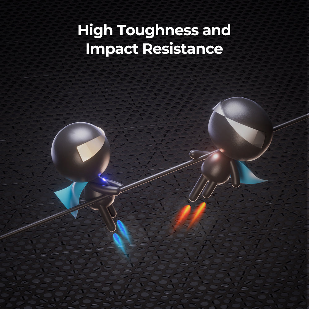 Creality PPA-CF material graphic with two cartoon characters in space suits on a textured black background.