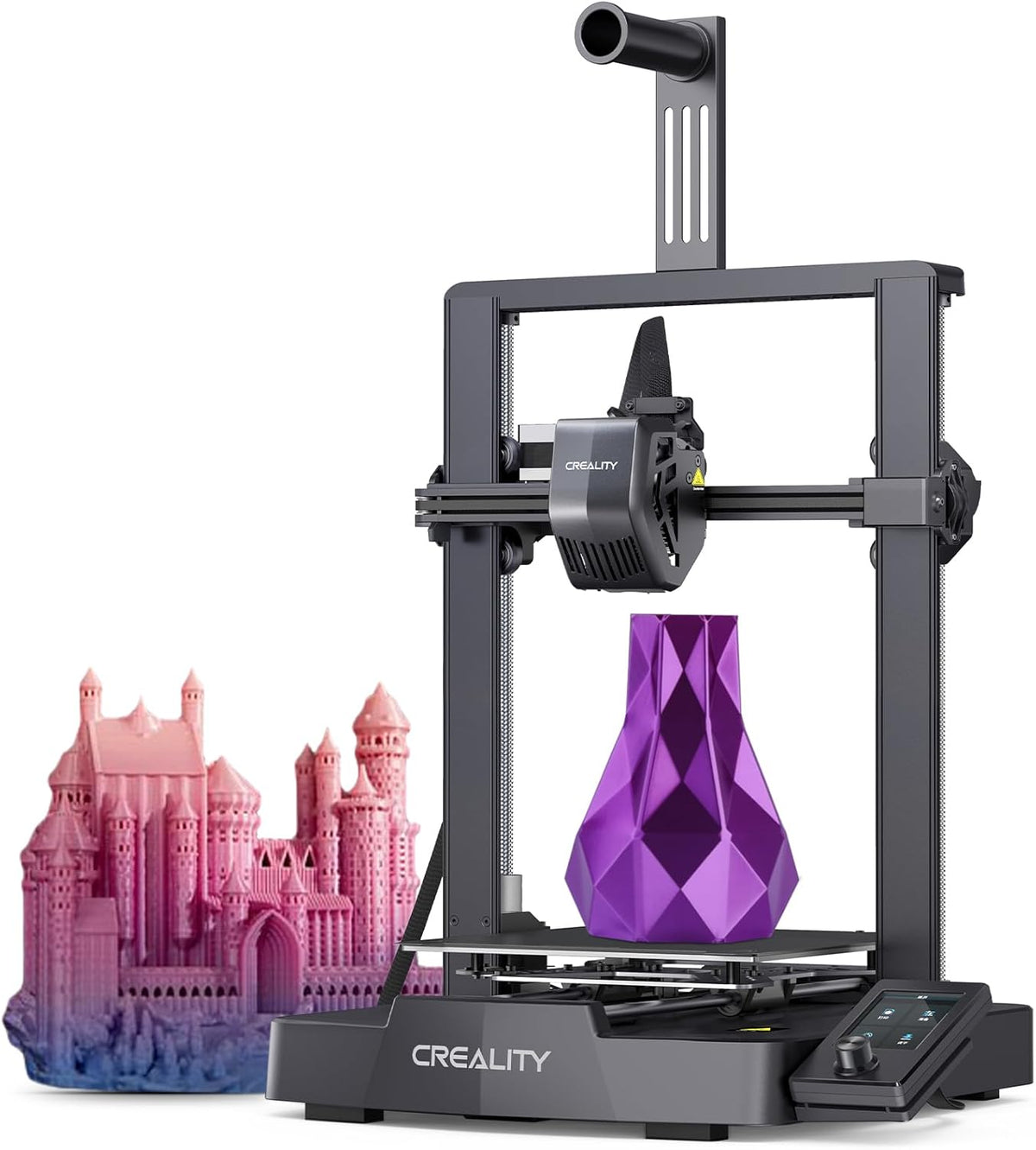 Front view of the Creality Ender-3 V3 SE 3D printer with a build-volume illustration.