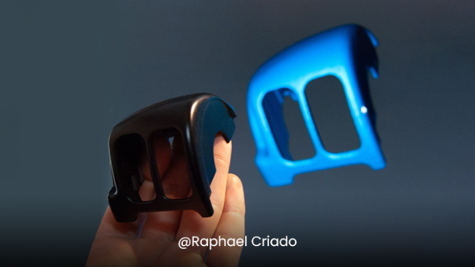 Physical component beside its blue 3D representation