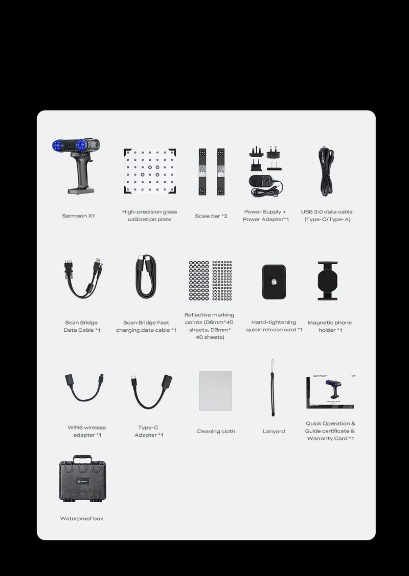 Creality 3D Scanner Sermoon X1, 3D Scanner for 3D Printing with Wireless Scan Bridge, 0.02mm High-Precision, 4-in-1 Multi-Laser & NIR, 90FPS, 5mm to 4000mm³ for Reverse Engineering & Digital Modeling