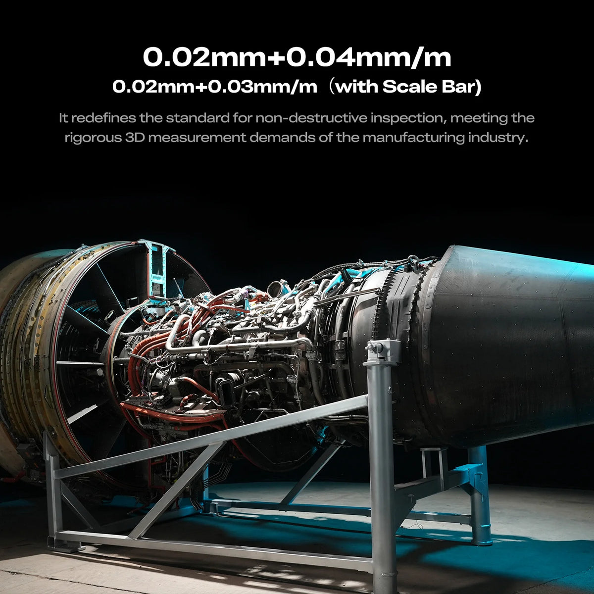 Creality SERMOON X1 measurement graphic showing a large industrial engine on a dark background.