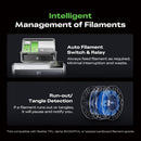 Advertisement for an auto filament switch and relay system with text on a black background.