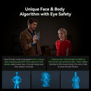 Person using a device with a child, highlighting face and body algorithm with eye safety features.