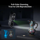 Scanning device with a vase being scanned, showing full-color scanning and true-to-life reproduction.