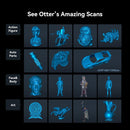 Collection of 3D scans including action figures, auto parts, face & body, and art on a dark background.