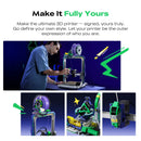 Person working on a Ender-3 V4 Combo 3D Printer
 with promotional text and images of customizable 3D printers.