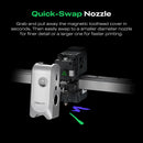 Creality 3D printer nozzle system with quick-swap feature on a black background
