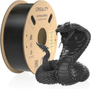 Spool of Creality 3D printing filament with a 3D printed dragon model on a white background