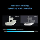 Comparison of Hyper PLA printing speed with other materials on a black background