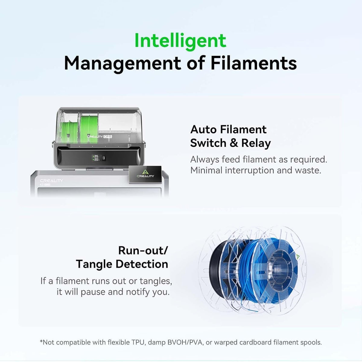 Creality CFS filament-management feature graphic.