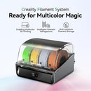 Creality Filament System with colorful filament spools on a white background