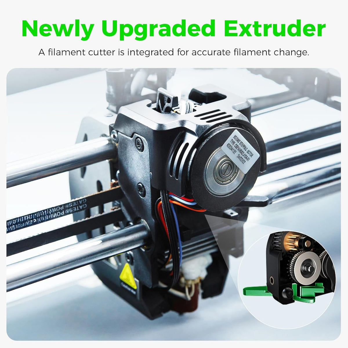 Creality K1 Series CFS upgrade graphic showing the extruder and filament cutter on a white background.