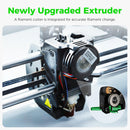 Newly upgraded extruder with filament cutter for accurate filament change on a white background.