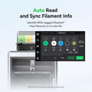 3D printer with filament management interface on a light gray background