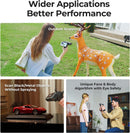 Person using a device to scan a deer figure outdoors, with text about wider applications and better performance.