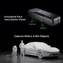 Creality 3D scanner with text highlighting its features on a black background