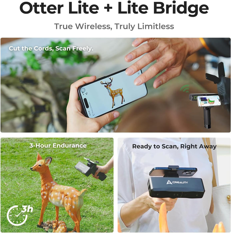 Creality Otter Lite/ Basic 3D Scanner-Creality Otter Lite 3D Scanner, Wireless 3D Scanner for 3D Printing, 0.05mm High Precision, Full-Color Scanning | WiFi 6 | Portable for Metal/Black Objects | Windows/macOS/Android/iOS