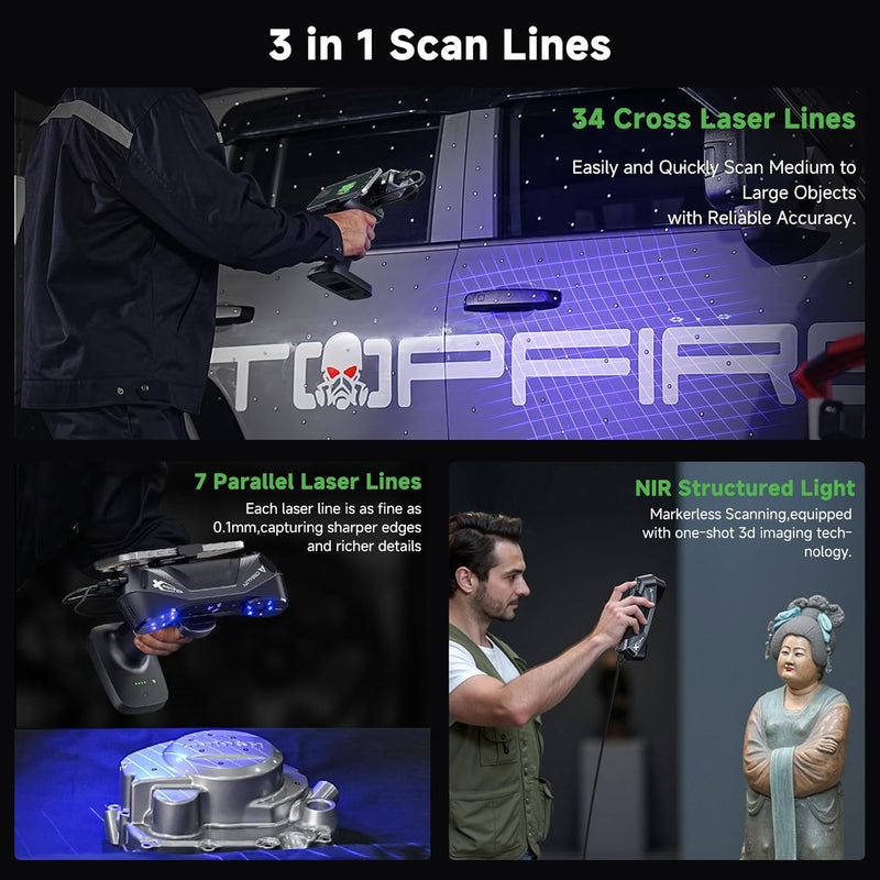 Creality 3D Scanner RaptorX, Handheld Wireless Scanner with Metrology-Grade Accuracy 0.02mm,Industrial Blue Light, Fast Wi-Fi 6 Data Transmission Support 5-4000mm Objects for Windows Mac