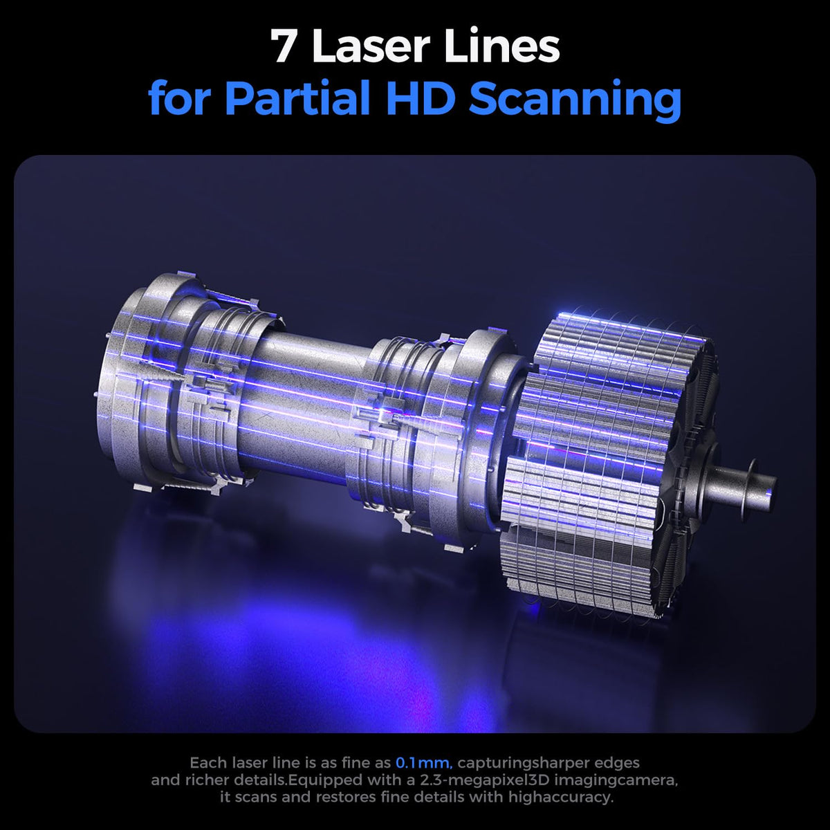 Laser scanning device with 7 laser lines on a dark background