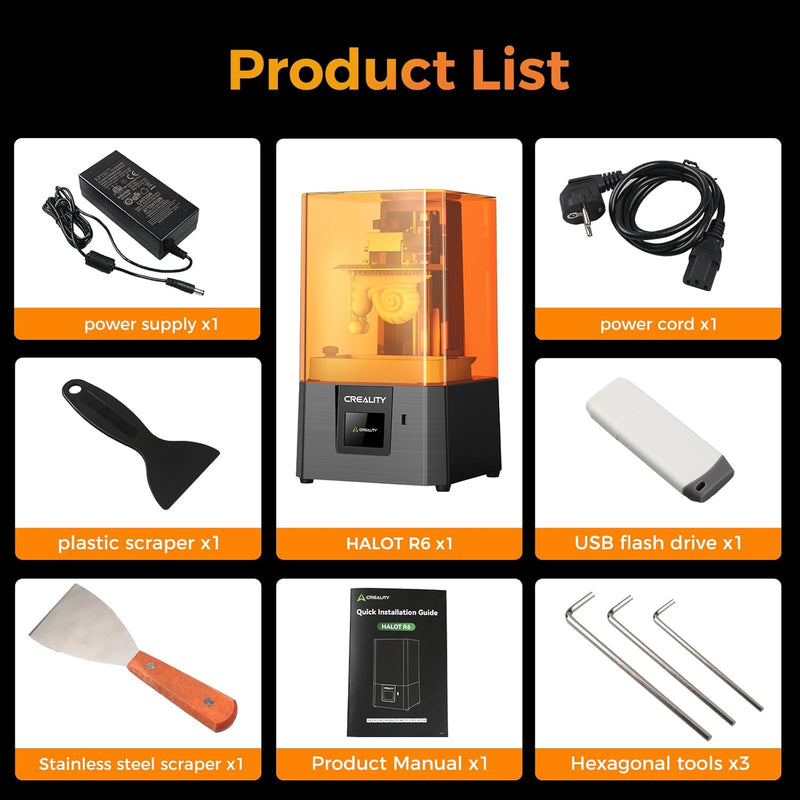 Creality Resin 3D Printer for Kids and Beginners, HALOT R6 Fully Assembled, Upgraded Light Source with High-Precision Printing, LCD Monochrome Screen Simple Workflow 3D Resin Printers