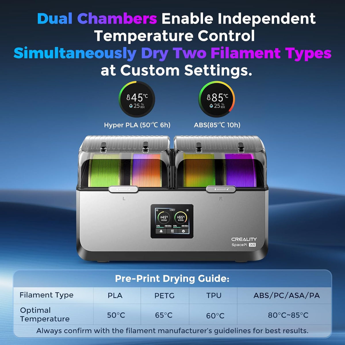 3D printing dual chamber device with temperature control features on a blue background