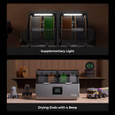 Textured fabric samples in a machine with supplementary light and drying process shown.