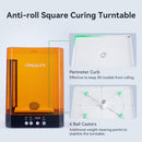 Creality anti-roll square curing turntable with features highlighted on a light blue background