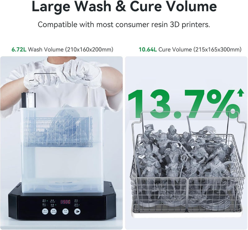 Creality Wash and Cure Station UW-03 2 in 1 Machine Resin 3D Printer Upgraded 405nm UV Curing Rotary Box Bucket for LCD/DLP/SLA-Wash volume: 210 x 160 x 200 mm and Cure volume: 215 x 165 x 300mm