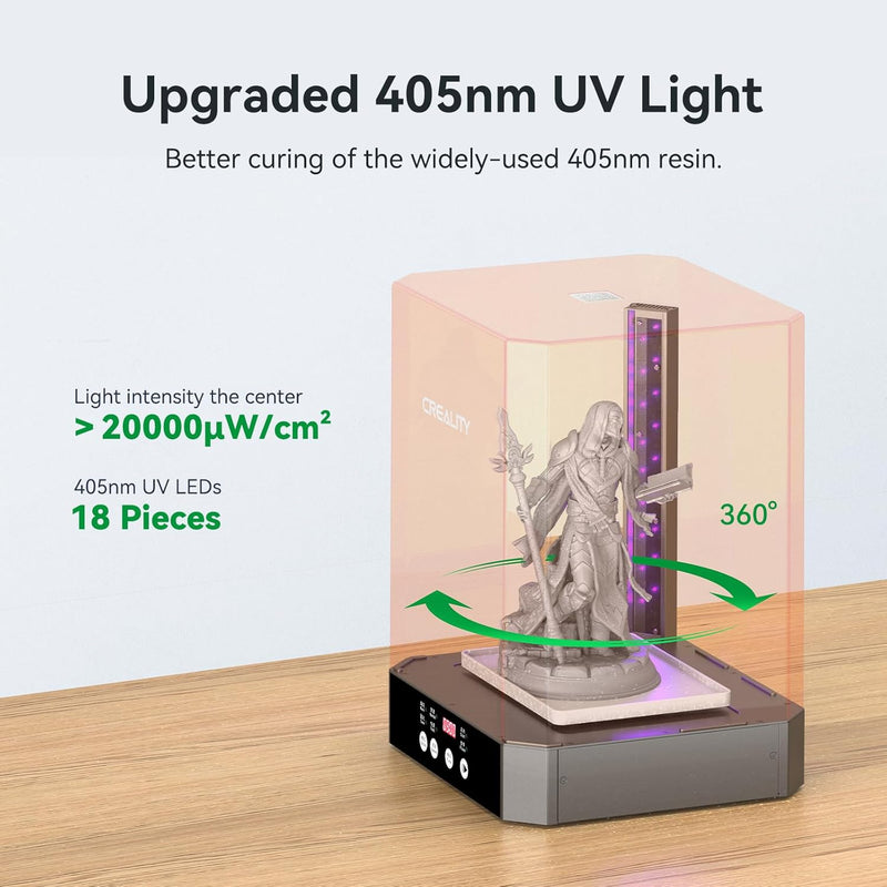 Creality Wash and Cure Station UW-03 2 in 1 Machine Resin 3D Printer Upgraded 405nm UV Curing Rotary Box Bucket for LCD/DLP/SLA-Wash volume: 210 x 160 x 200 mm and Cure volume: 215 x 165 x 300mm