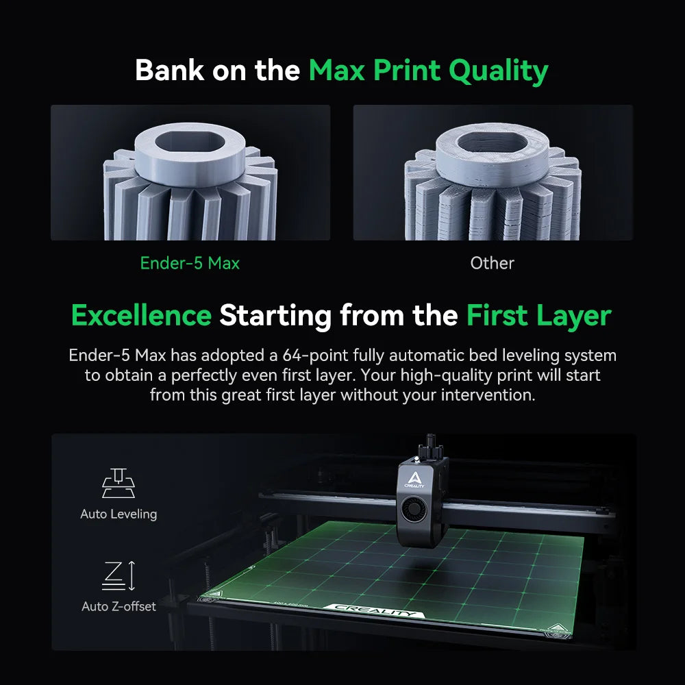 Creality Ender-5 Max 3D printer with 64-point auto bed leveling for perfect first-layer print quality — no manual adjustment needed, ideal for Australian hobbyists.
