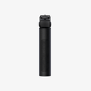 Black cylindrical product with a textured surface on a white background