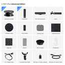 Revopoint POP 3 Plus Advanced Edition bundle contents displayed, including the scanner, carrying case, turntable, extended USB cable, and all standard accessories.