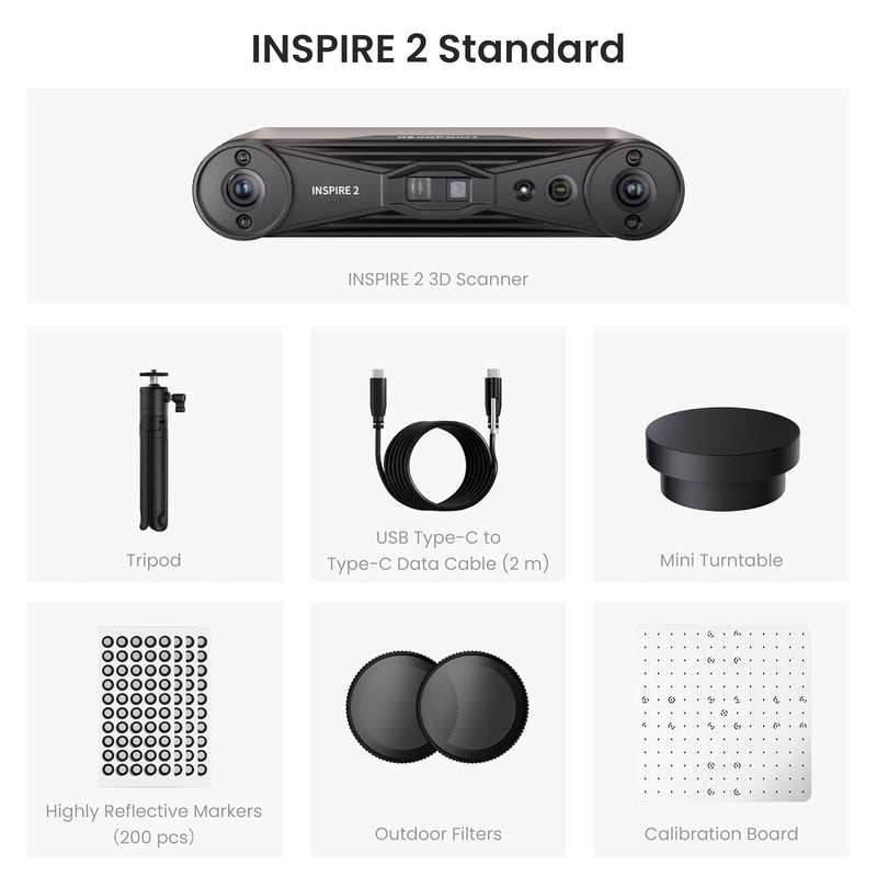 Revopoint Inspire 2 3D Scanner for 3D Printing Handheld, Up to 0.03mm Precision, Multi-Line Laser/Structured Light, Wireless/Outdoor Scanning, Full-Color Scan, for iOS/Android/Win, Standard