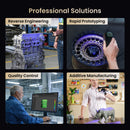 Collage of images showing reverse engineering, rapid prototyping, quality control, and additive manufacturing processes.