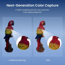 Comparison of traditional texturing and 3DGS modeling on a parrot figurine with detailed close-ups.
