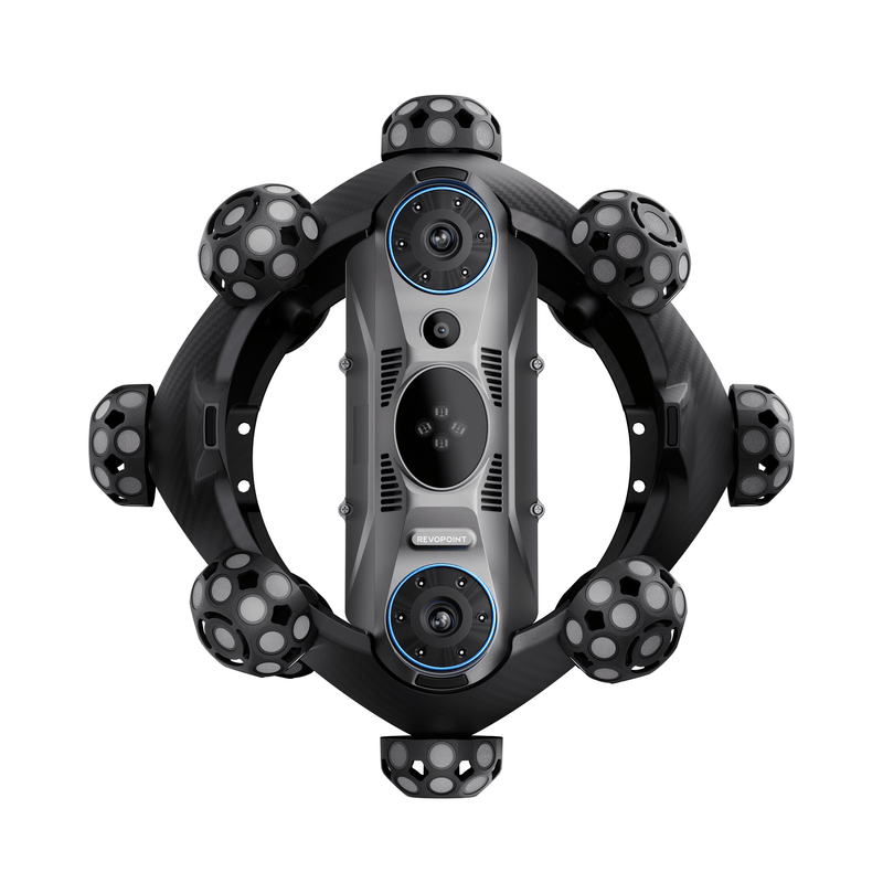 A black and gray circular wearable device with multiple spherical sensors or cameras attached around a central vertical unit, shown on a plain white background.