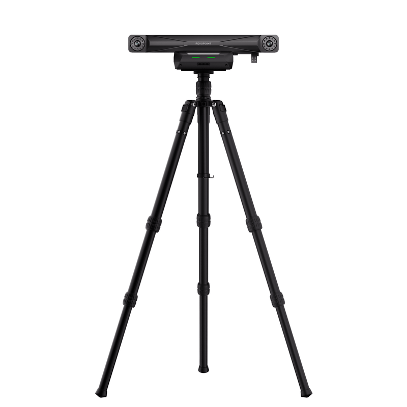 A black tripod with three adjustable legs and a central mounting head holding a long, narrow horizontal device, shown against a plain white background.