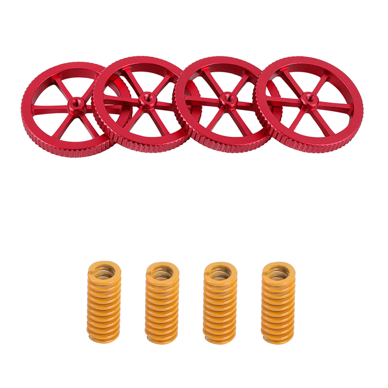 Creality Red Manually Leveling Wheel Screw Nut + Yellow Hotbed Spring x4 Package