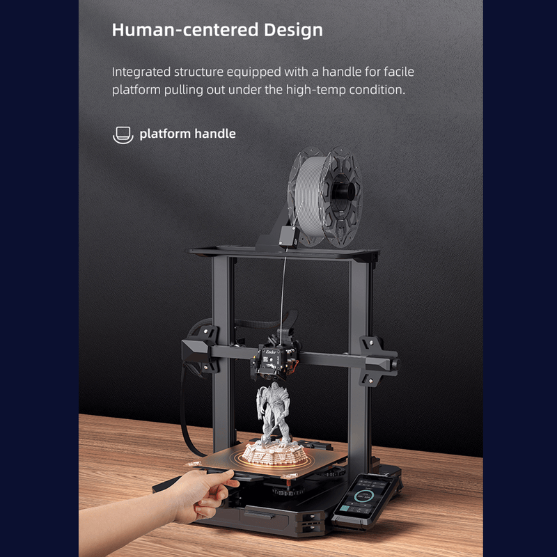 remove the printing job from the creality ender 3 s1 pro with one hand with huamn centered design