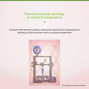 Illustration demonstrating the thermal insulation printing capability of the Creality enclosure. It shows an Ender 3D printer operating inside a sealed, temperature-controlled environment, reducing the impact of low external temperatures to ensure stable, constant temperature printing.